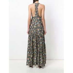 Black Coral Floral Sexy Back Maxi Dress